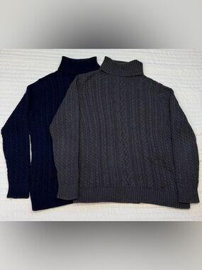 Amazon Essentials Cable Knit Turtleneck Sweater Set of 2 Grey Blue Women's Large